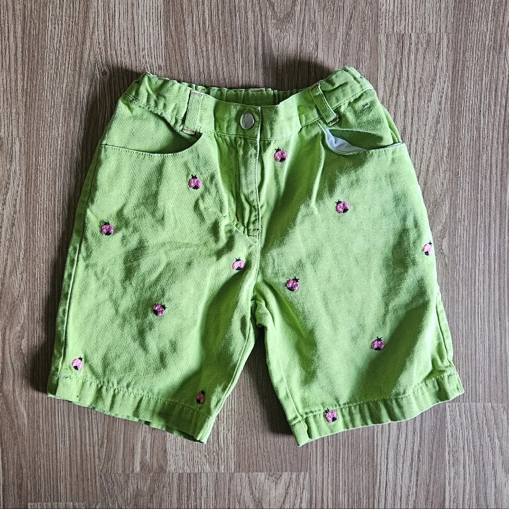 Gymboree Lime Green Kids Shorts with Pink Lady Bug Accents